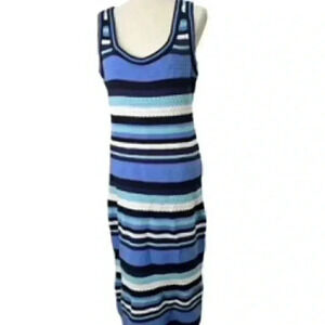 NEW Haute Hippie Blue Striped Knit Crochet Maxi Dress Women’s Sz XL